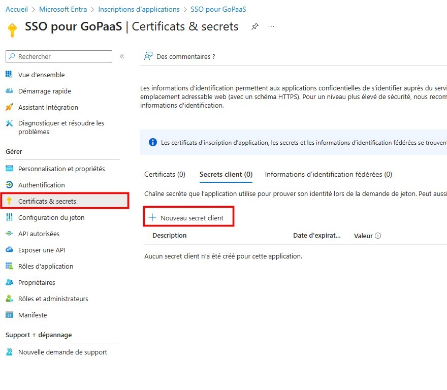 Certificats & secrets
