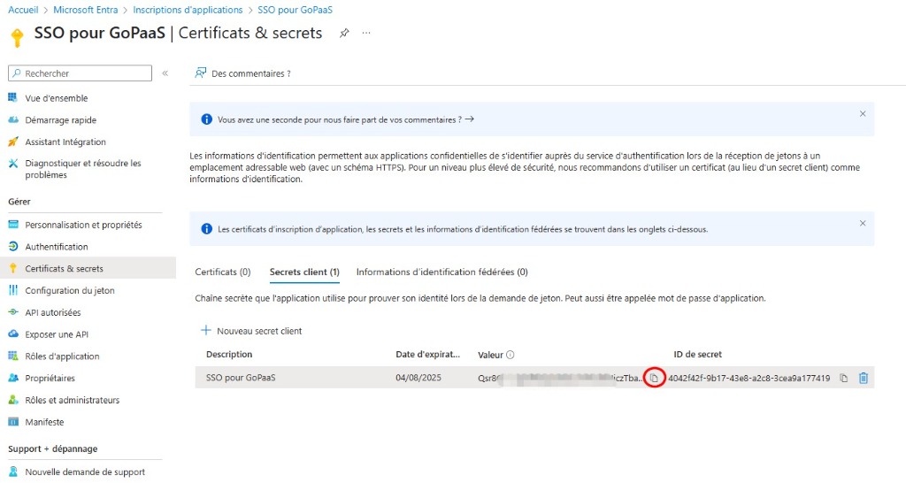Valeur secret client